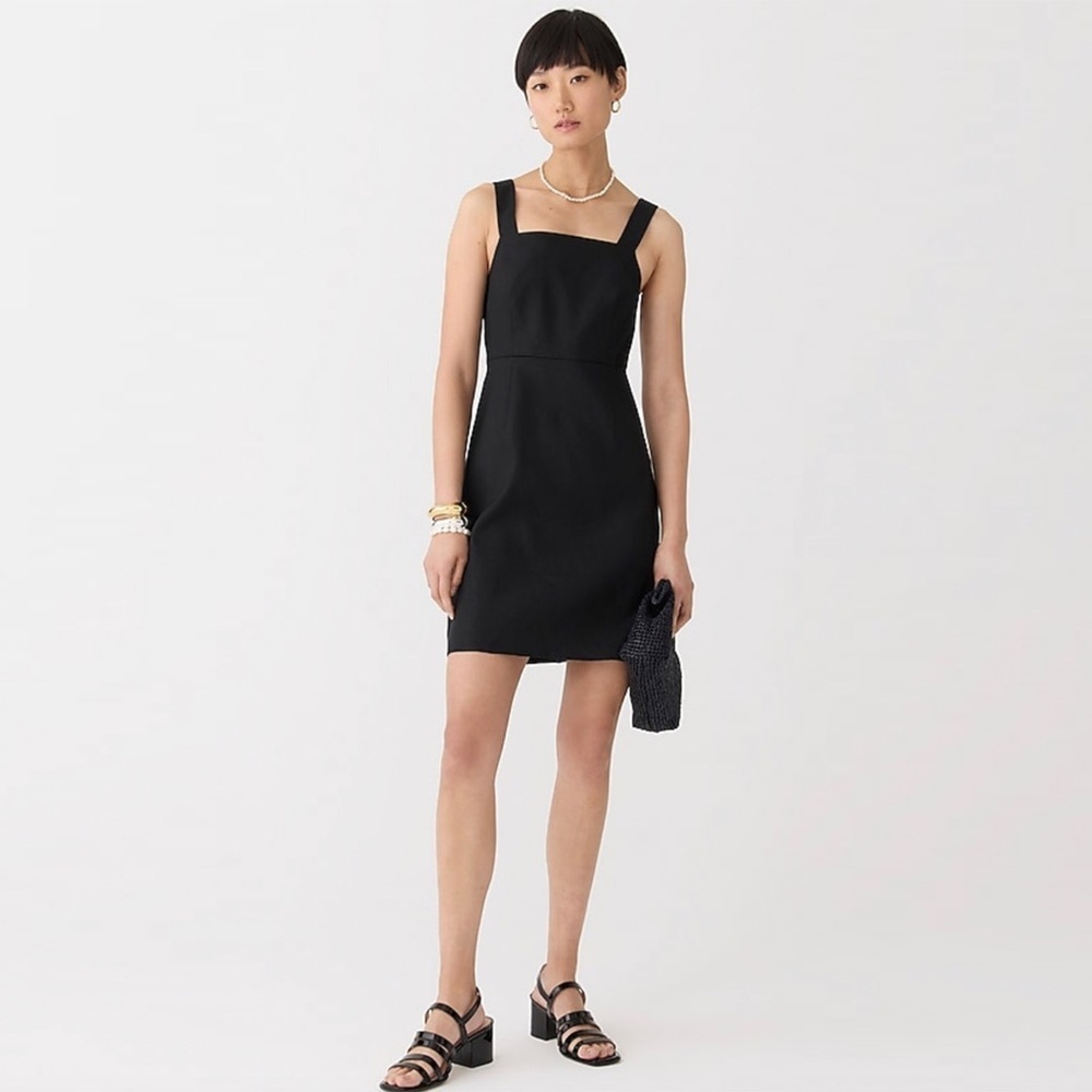 J. Crew - Squareneck A-Line Dress In Stretch Linen Blend - Black